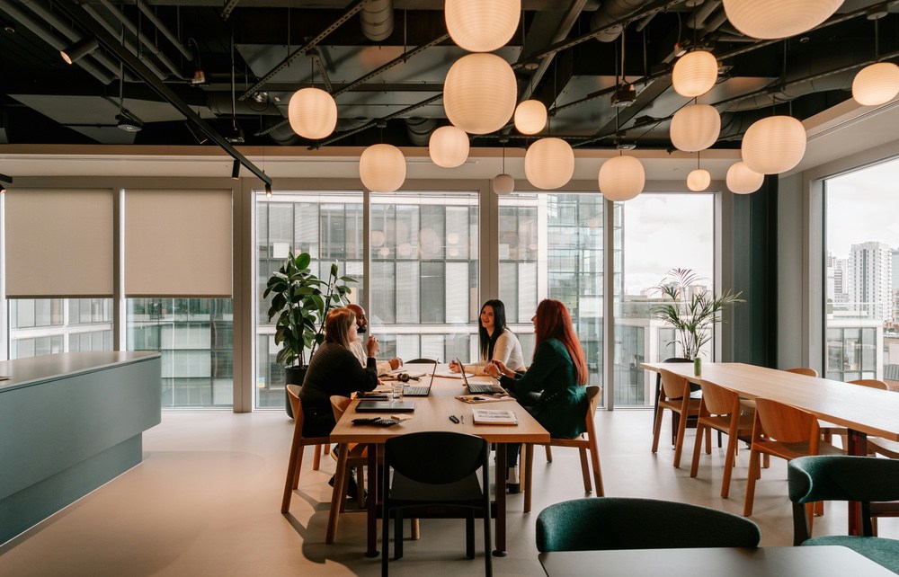 A small team working together in a bright modern office